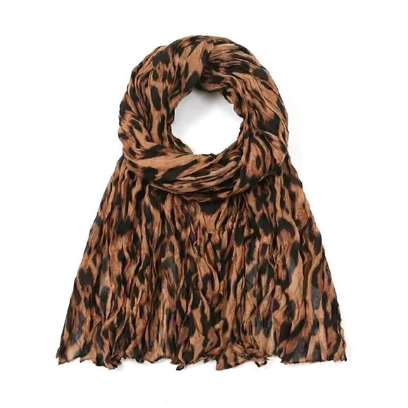 NEW Leopard Print Scarf Brown Black Crinkle Fabric Lightweight Animal Print - Picture 3 of 10